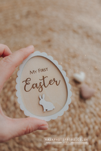 Wooden oval disc My First Easter, baby, bunny, rabbit, engraved, RTS