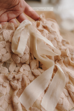 Load image into Gallery viewer, Newborn baby girl romper, vintage, beige, floral, boho, frilly, lace, made to order