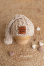 Knitted baby newborn sleepy hat, the cutest baby patch, knot, beige, RTS