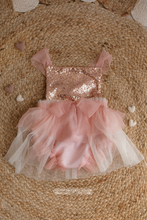 9-12 months size romper, blush pink, boho, sequin, frilly, tulle, made to order