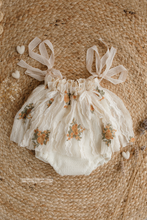 Load image into Gallery viewer, Baby 6-12 months size beige cream romper, vintage style, boho, flowers