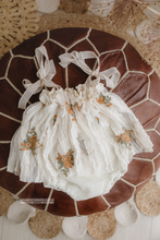 Load image into Gallery viewer, Baby 6-12 months size beige cream romper, vintage style, boho, flowers