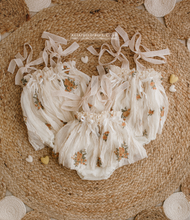 Load image into Gallery viewer, Baby 6-12 months size beige cream romper, vintage style, boho, flowers
