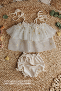 6-12 months size girl cream top dress and nappy cover, vintage style, boho, RTS