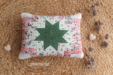 Newborn Posing pillow, quilted, floral, green, pink, RTS