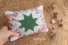 Newborn Posing pillow, quilted, floral, green, pink, RTS