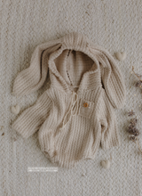 Hooded newborn bunny romper, wheat beige, ears, Easter, made to order