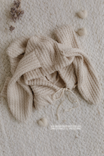 Hooded newborn bunny romper, wheat beige, ears, Easter, made to order