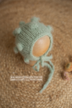 Load image into Gallery viewer, Baby newborn bubble knitted romper and hat set, sage green, RTS