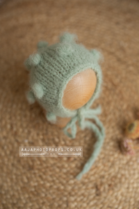 Baby newborn bubble knitted romper and hat set, sage green, RTS