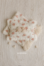 Boho layer, pillow, tieback set, cream, flowers, pink, tassels, velvet bow, made to order