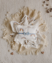 Boho layer, pillow, velvet bow, rainbow, off white, blue, yellow, fringe, RTS