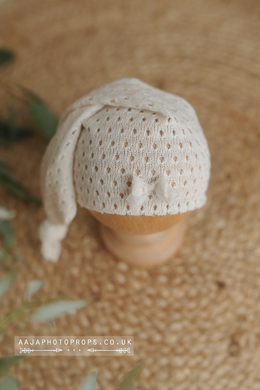 Baby newborn girl sleepy hat, knot, cream, boho, RTS