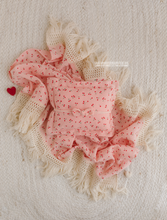 cherry berry pink layer with fringe, pillow, bow tieback, boho photo prop