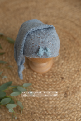 Baby newborn girl sleepy hat, knot, blue, boho, RTS