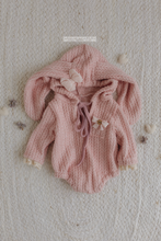 Hooded newborn bunny romper, pink, lace, ears, Easter, RTS