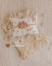 Boho layer, pillow, tieback set, cream, flowers, beige, fringe, velvet bow, made to order