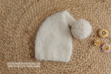 Knitted Baby newborn sleepy hat, creamy off white, made to order