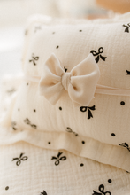 Boho layer, pillow, tieback set, creamy off white, black bows, tassels, RTS