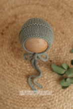 Baby newborn knitted romper and bonnet, sage green, RTS