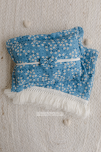Boho layer, pillow, tieback set, blue, daisy, flowers, tassels, RTS