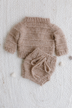 Knitted Baby newborn sweater and bloomers, dark oatmeal, made to order