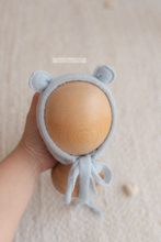 Baby newborn bear bonnet, blue, ears, RTS