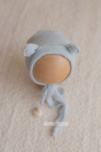 Baby newborn bear bonnet, blue, ears, RTS
