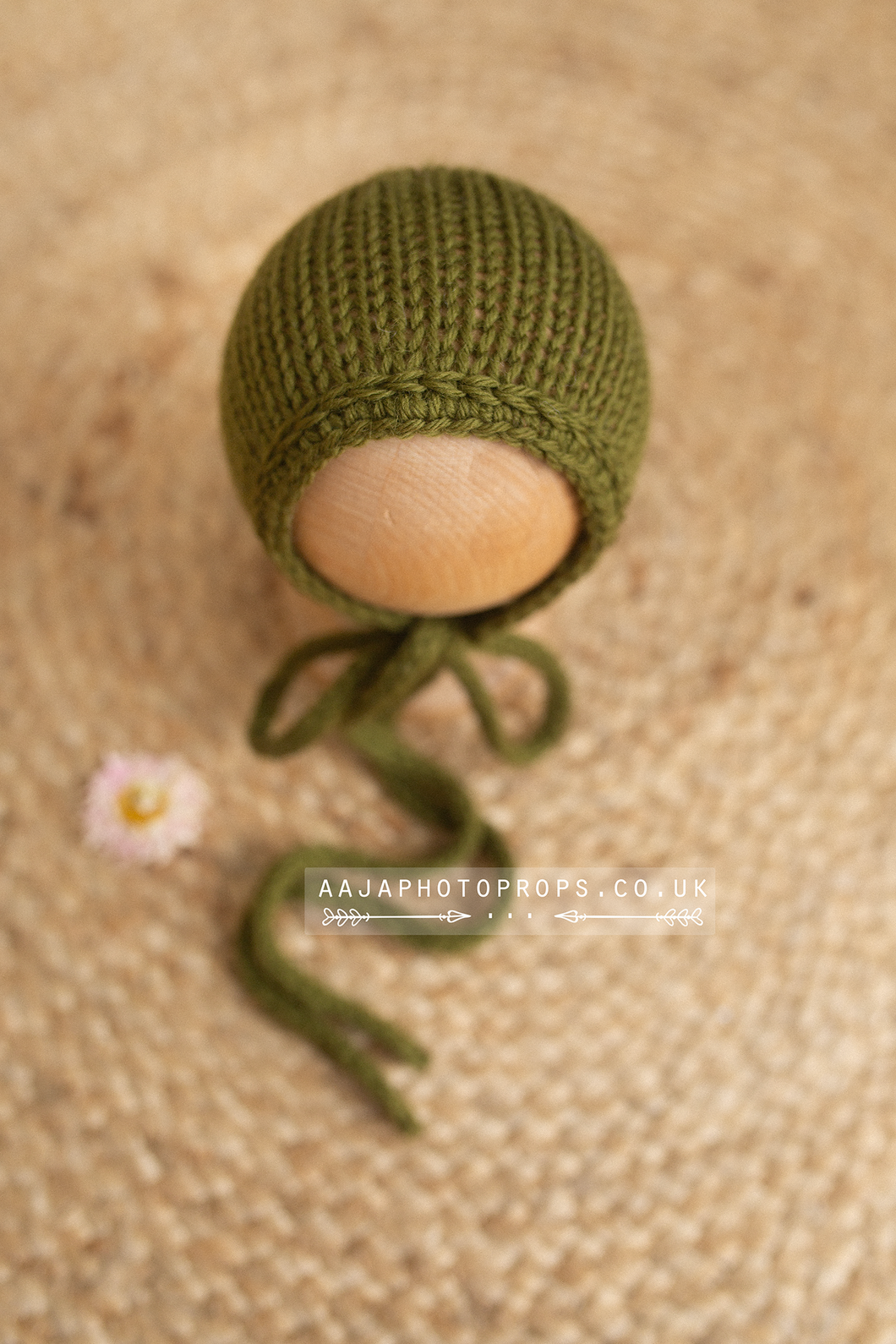 Knitted Baby newborn bonnet olive green, RTS