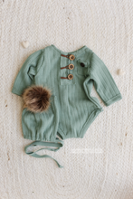 6-12 size romper and bonnet, cream, fur pom pom, made to order