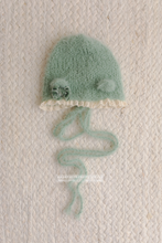 Mint baby newborn bear bonnet, With lace, Made to order