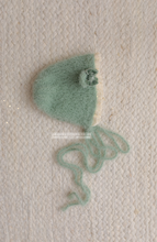 Mint baby newborn bear bonnet, With lace, Made to order