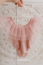 Newborn baby girl romper, vintage, pink boho, frilly, lace, made to order