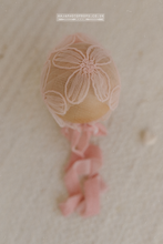 Baby girl newborn bonnet pastel pink, boho, vintage, velvet ties, RTS