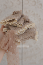 Baby newborn bear bonnet, leg warmers, bloomers set, dark beige, lace, made to order