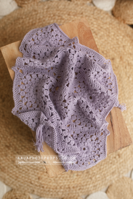Vintage Style, Boho posing layer blanket, Hand crochet, lilac, RTS