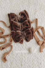 Velvet newborn and sitter girl tieback, brown, RTS