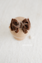 Velvet newborn and sitter girl tieback, brown, RTS