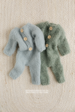 Baby newborn knitted romper, bear bonnet, wrap, layer, dusky blue, made to order
