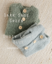 Baby newborn knitted romper, bear bonnet, wrap, layer, dusky blue, made to order