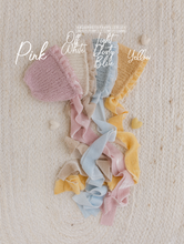Load image into Gallery viewer, Baby newborn knitted footed romper and hat, soft yellow, pom pom, Made to order