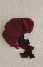 Baby newborn bonnet with velvet, wrap set, maroon, burgundy, made to order