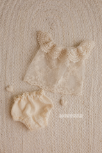 Baby newborn girl top and nappy cover, vintage style, boho, cream RTS
