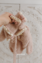Load image into Gallery viewer, Baby newborn knitted romper and bear bonnet set, dusky blush pink, made yo order