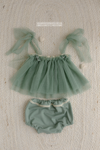 Dusty mint/sage green 9-12 months size baby girl top and nappy cover, RTS