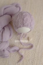 Baby newborn girl Knitted bonnet and Xtra Long wrap, Pastel lilac, made to order