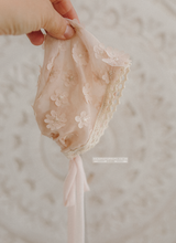 Baby girl newborn bonnet, pale blush pink flowers, boho, vintage, RTS