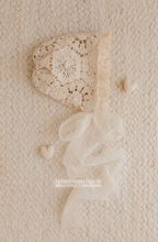 Baby girl newborn bonnet, beige lace, boho, vintage, RTS