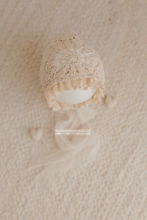 Baby girl newborn bonnet, beige lace, boho, vintage, RTS