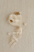Baby girl newborn bonnet, beige, cream, yellow flowers, boho, RTS